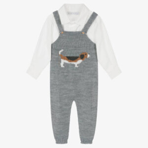 Baby Ivory & Grey Knit Dungaree Set